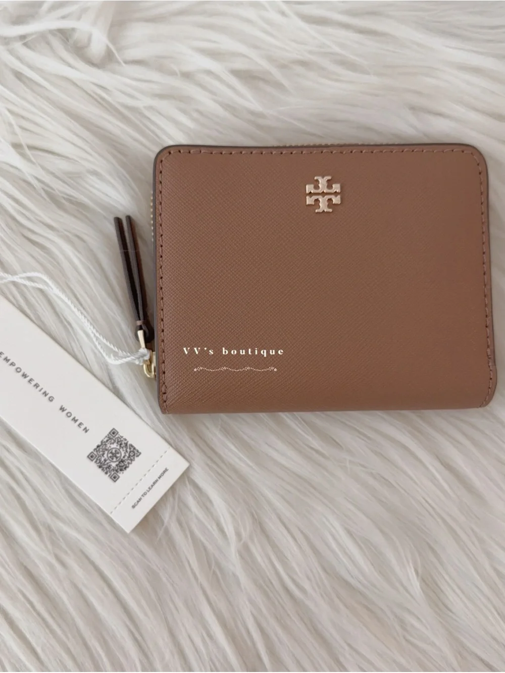 NWT Tory Burch Emerson Mini Wallet Saffiano Leather Moose Brown 147606 RARE
